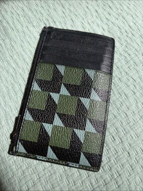 Coach Geometric Pattern Leather Card Holder - Black & Olive